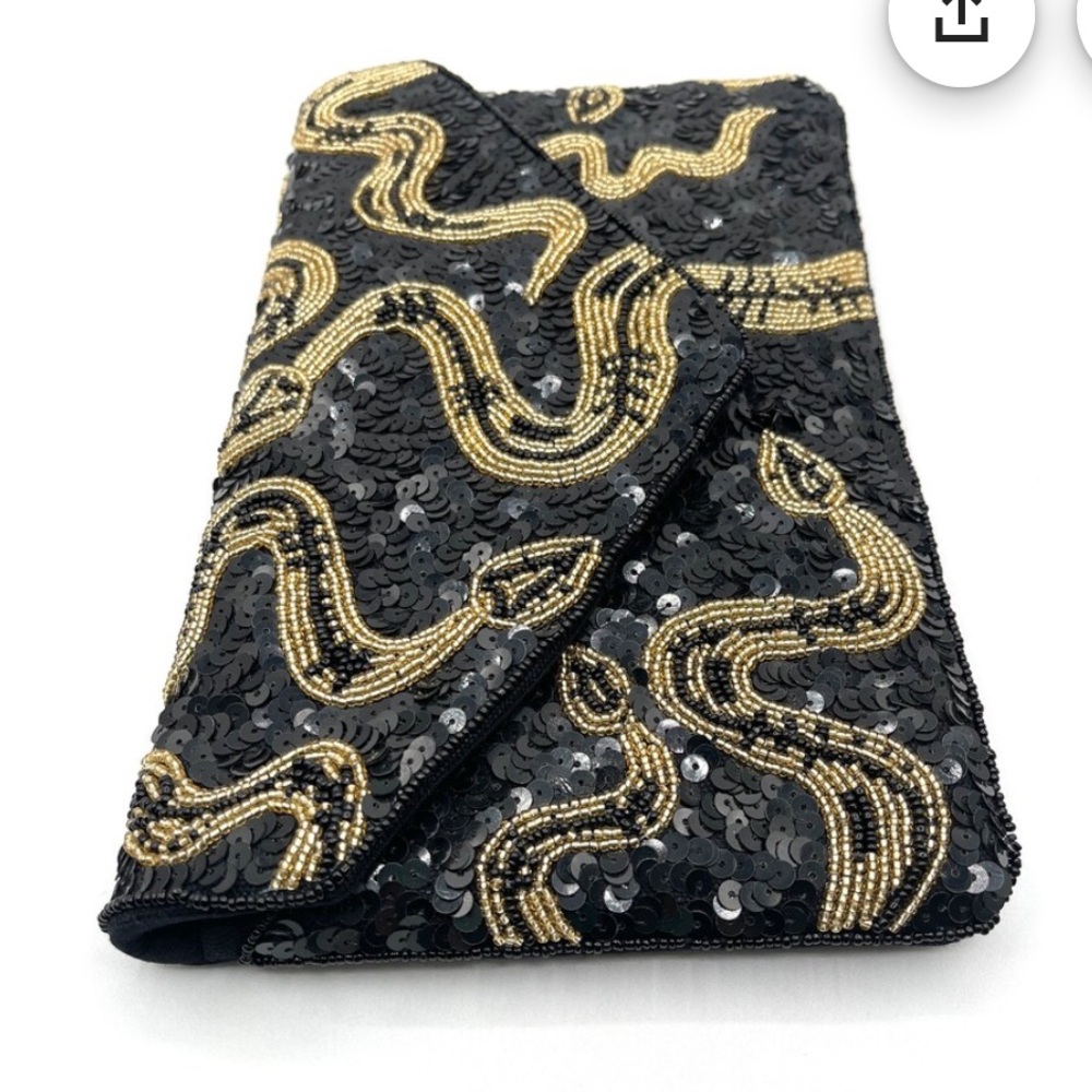 Beaded embroidered snake clutch